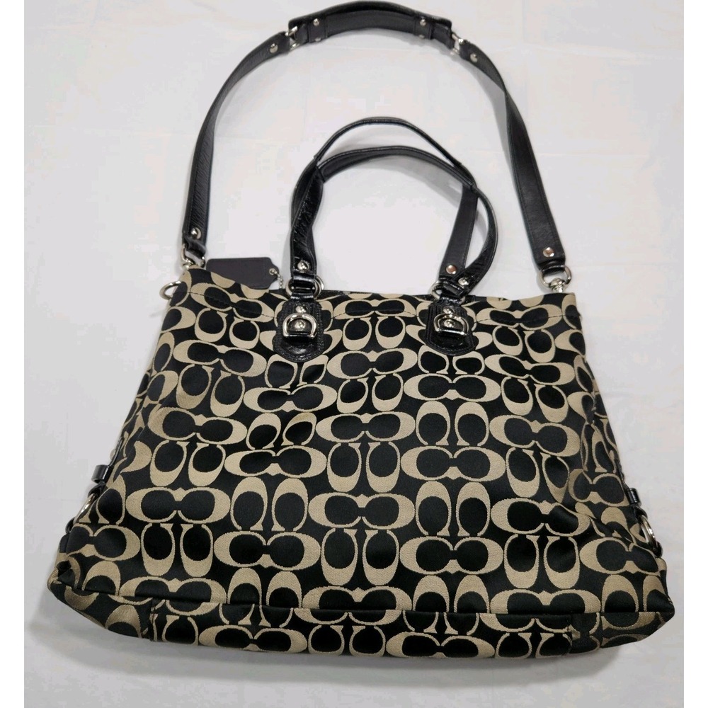 Coach Ashley Signature Black Leather / Sateen Lined‎ Shoulder Purse F15510 - Picture 2 of 7